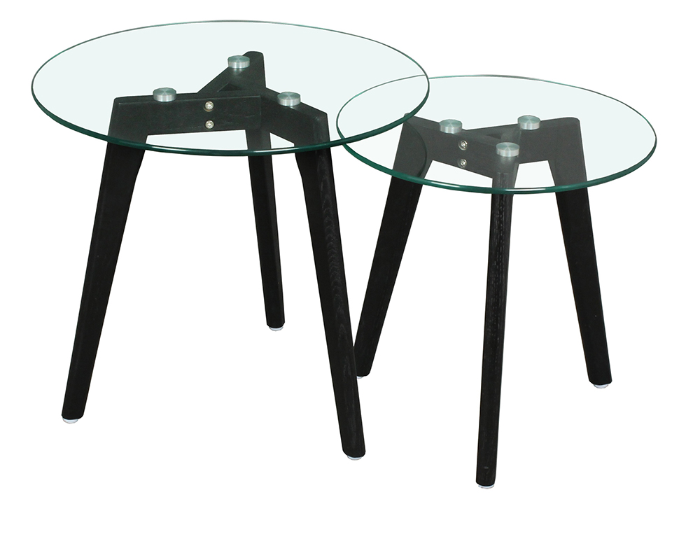  bd6667  et  set table gigogne diam 50+40 cm- chene noir